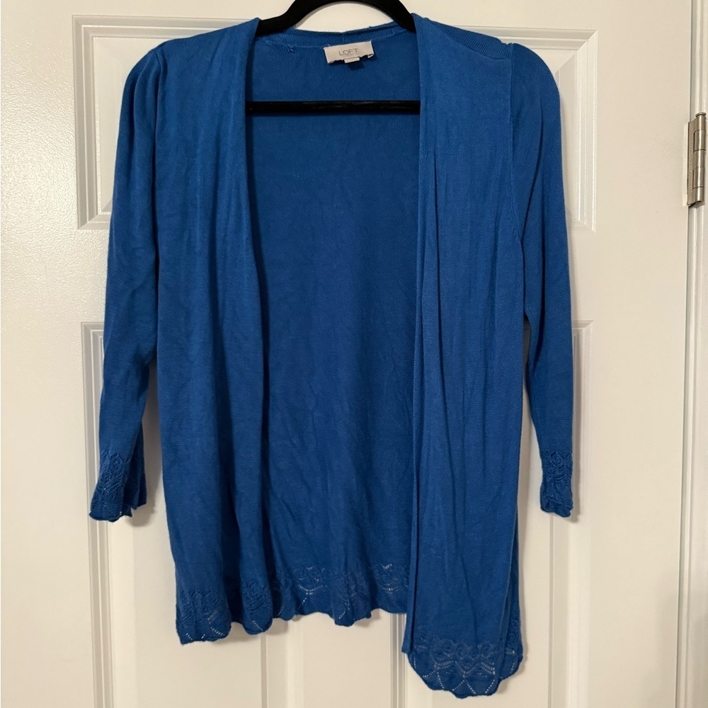 Loft Outlet | Blue Lace Detail Sleeve Open Cardigan | Size M